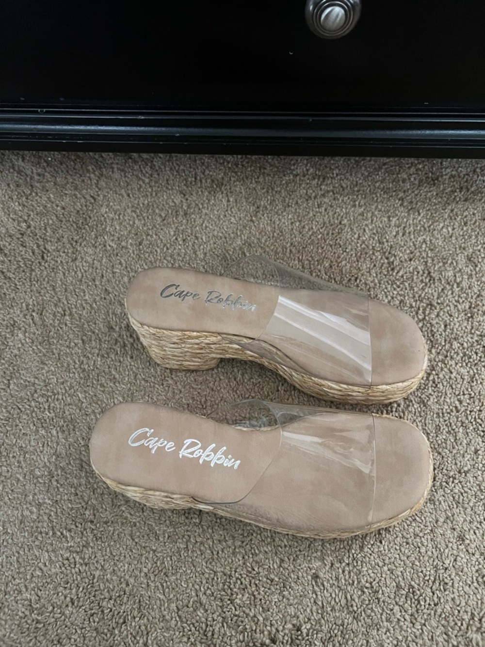 Cape Robbin Nude Clear Espadrille Wedge Sandals